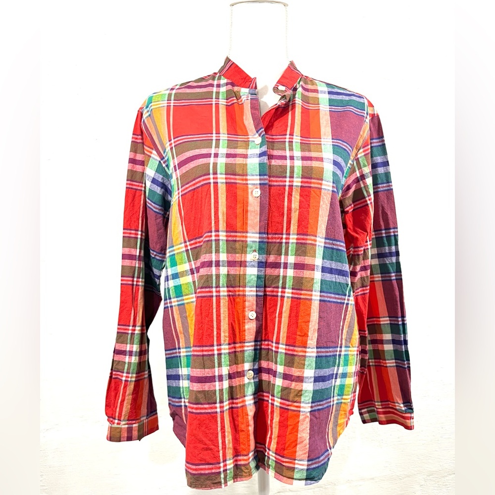 VINTAGE TALBOTS COLORFUL PLAID BUTTON SHIRT (a473)